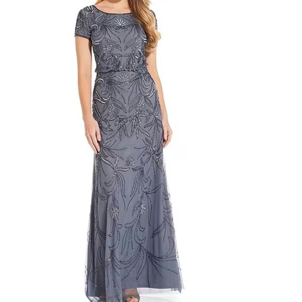 Adrianna Papell Gray Embellished Maxi Dress
